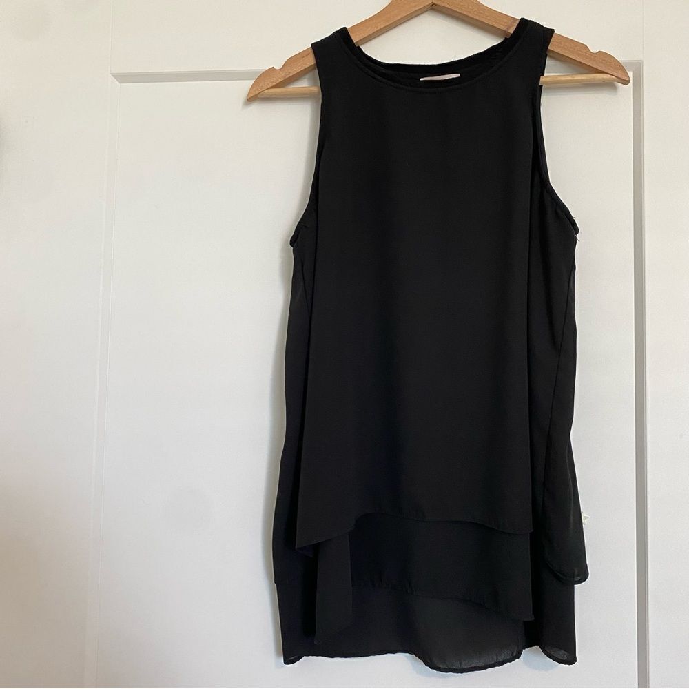Black Flowy Sheer Lined Academia Business Work Tank Top Flowy Blouse